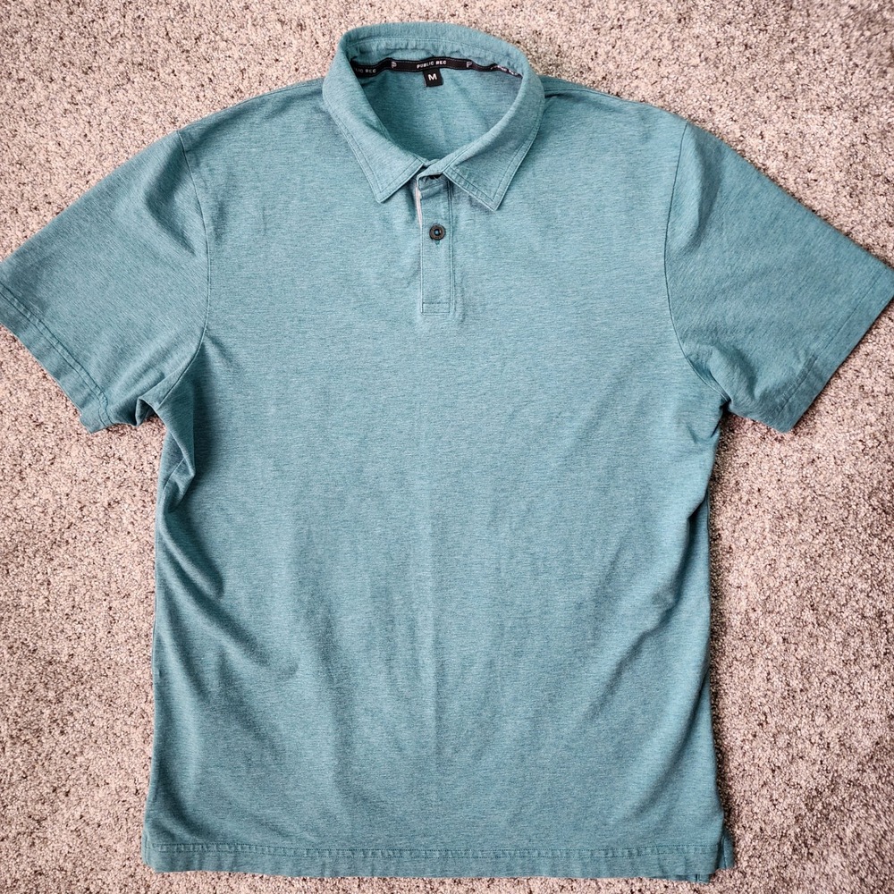 Public Rec Polo Shirt Mens Medium Teal Heather Pima Cotton‎ Tencel Excellent